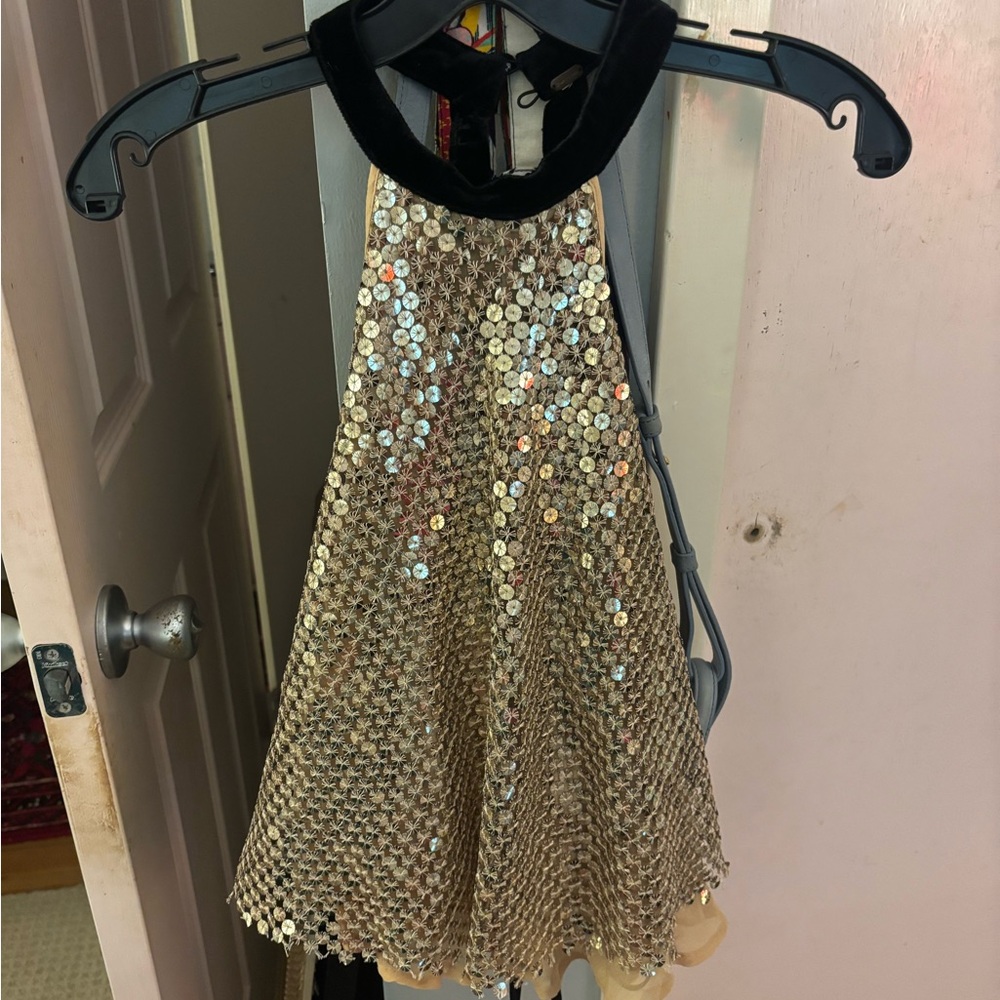 Free People Gold Sequin Halter Top